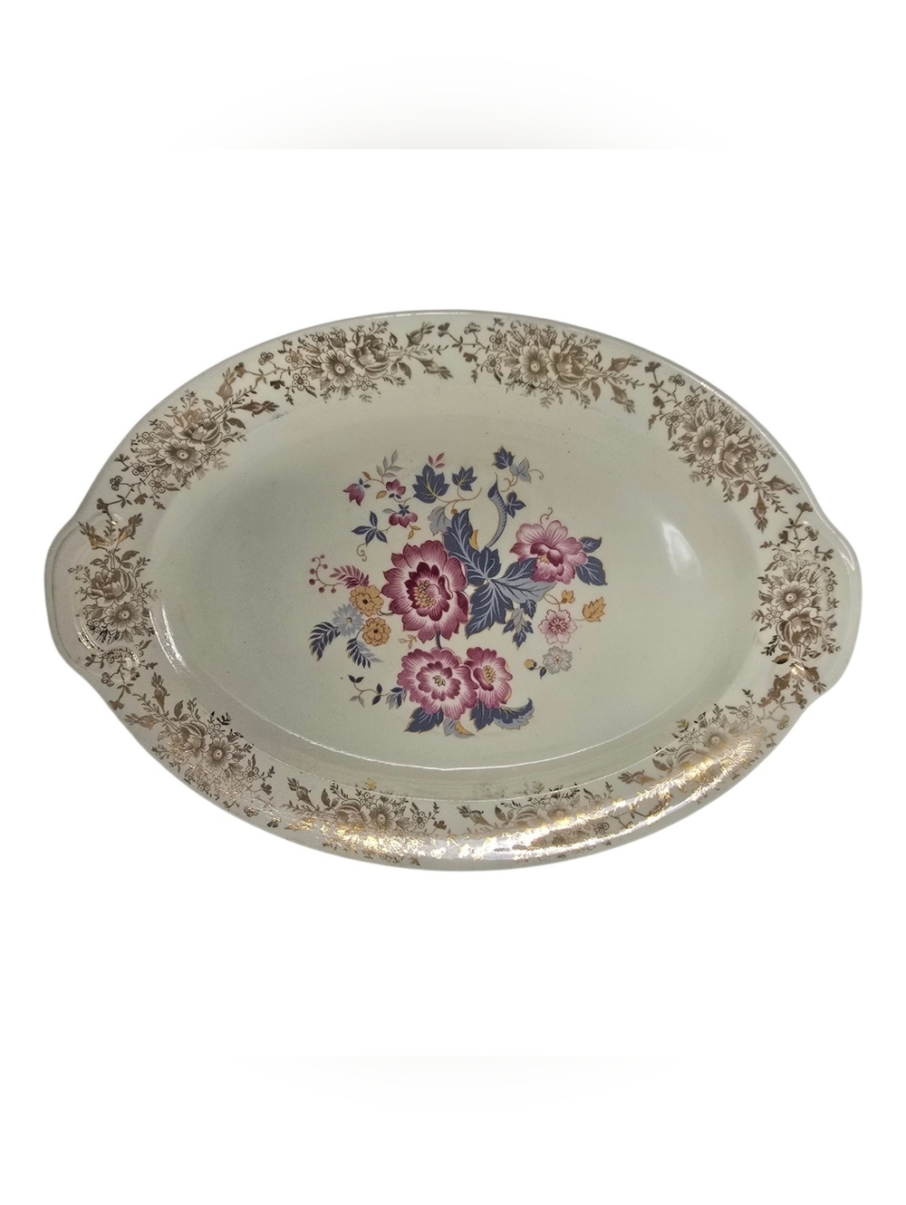 Vintage Taylor, Smith & Taylor Floral Serving Platter with Gold Filigree Rim